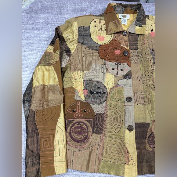 VTG Sandy Starkman Womens Artsy Patchwork Blazer Jacket Size M Art To Wear - Picture 7 of 10
